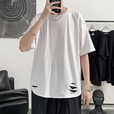 Men's Trendy Brand Loose Half-sleeve Ripped T-shirt