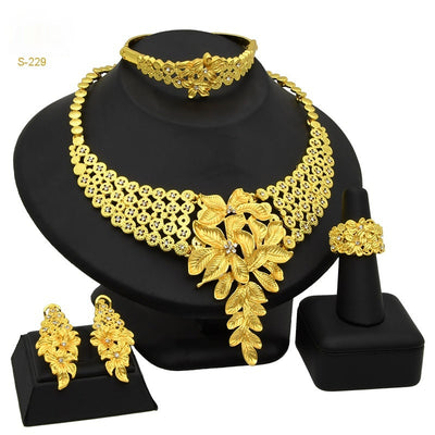 Women's Saudi Bridal Necklace Bracelet Earrings