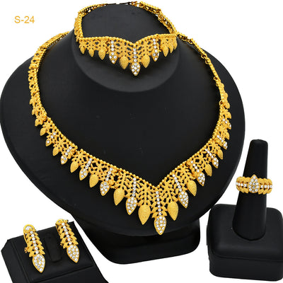 Women's Saudi Bridal Necklace Bracelet Earrings