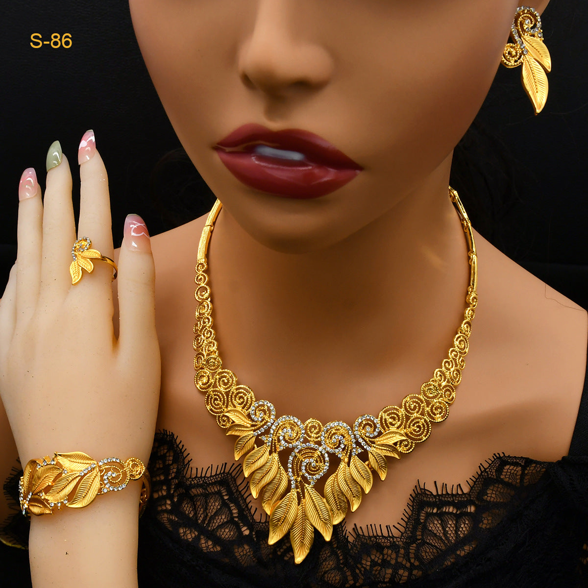 Women's Saudi Bridal Necklace Bracelet Earrings