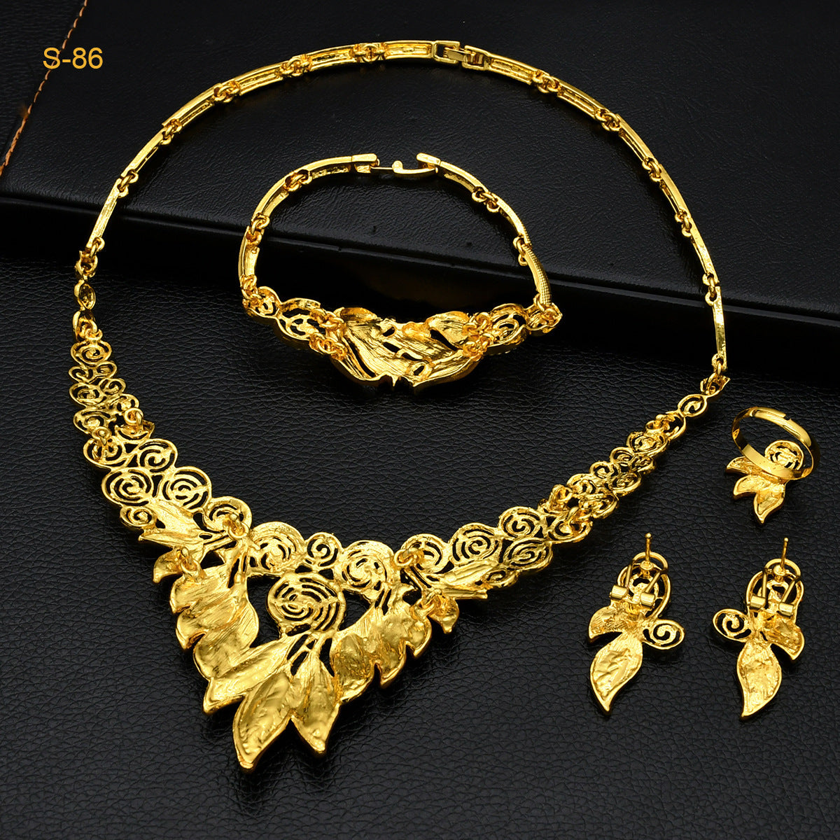 Women's Saudi Bridal Necklace Bracelet Earrings