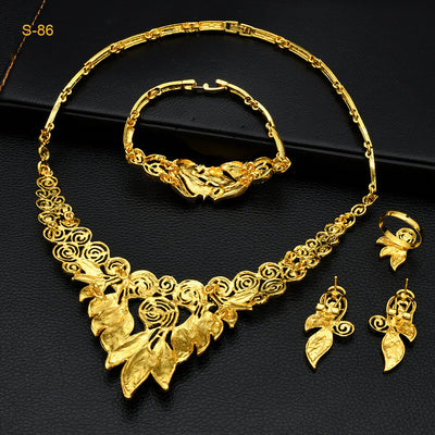 Women's Saudi Bridal Necklace Bracelet Earrings